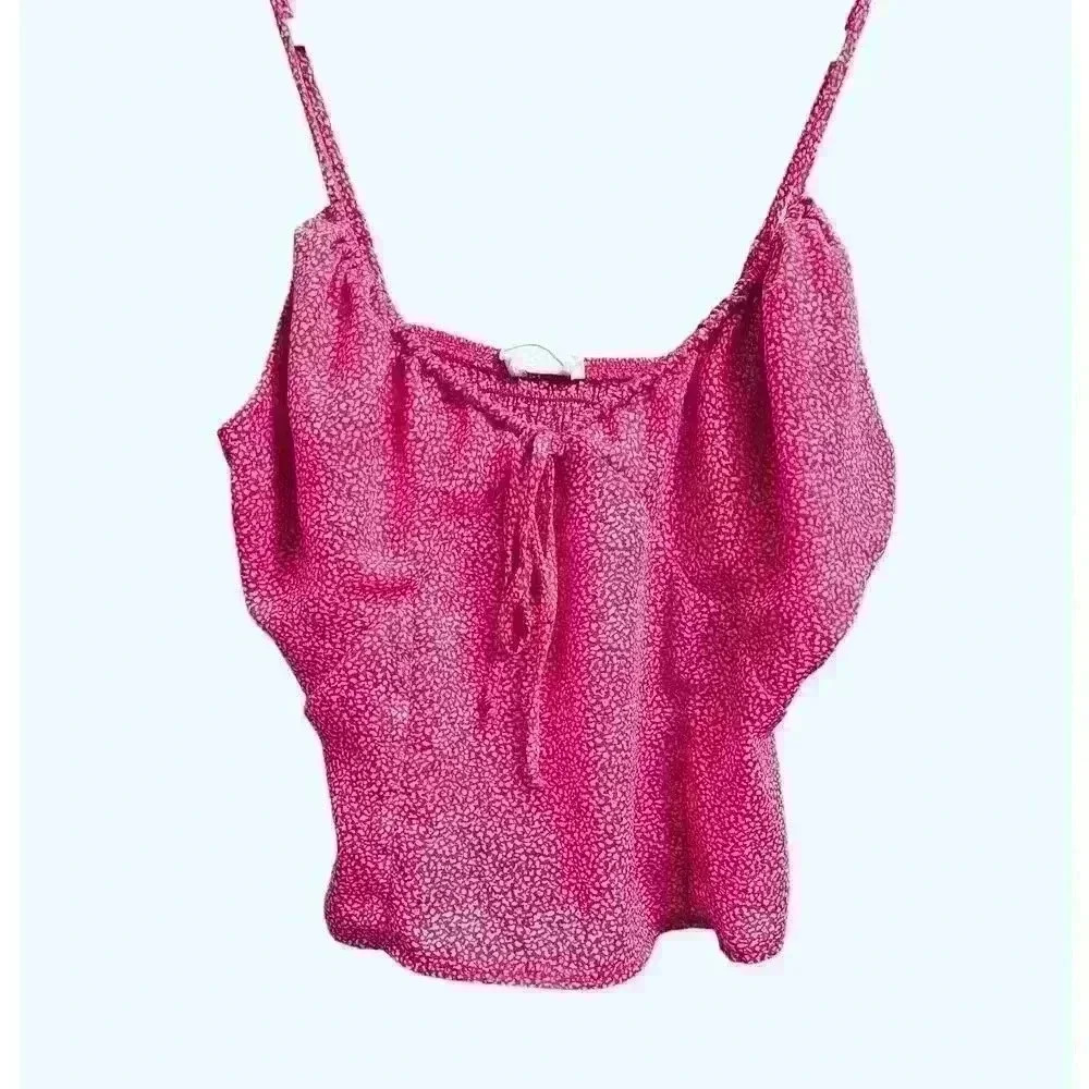 Feminine pink and cream pattern, top V-neck tie, front, size M